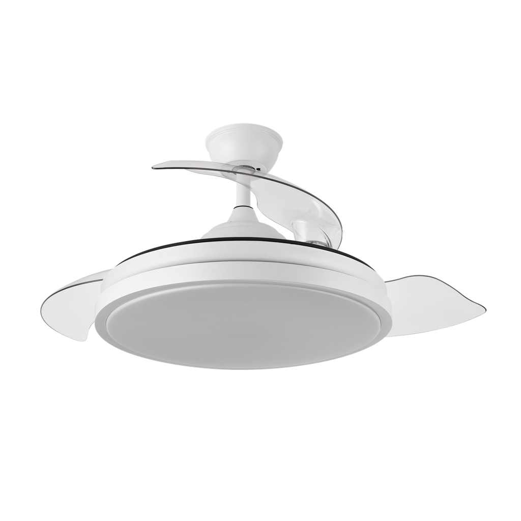Ventilador Dc Escorpion 59w Blanco 3aspas desplegables 107d 6980lm 3000-4000-6000k Remoto+ Temporizador+ Memoria 