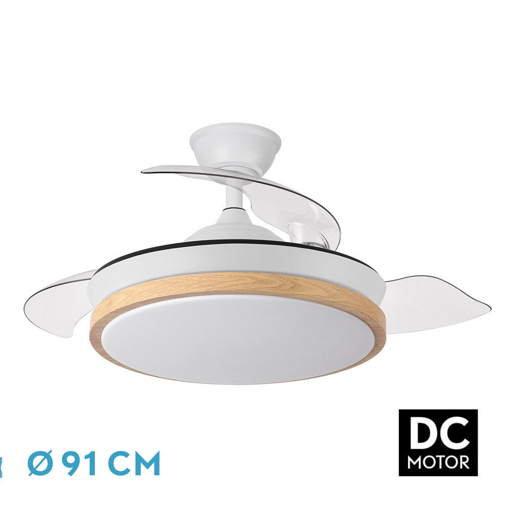Nº9 Ventilador Dc Evros Blanc/hay 72w 6120lm 91d 3aspas Desplegables 3000-4000-6000k Remoto, Temporizador, Memoria